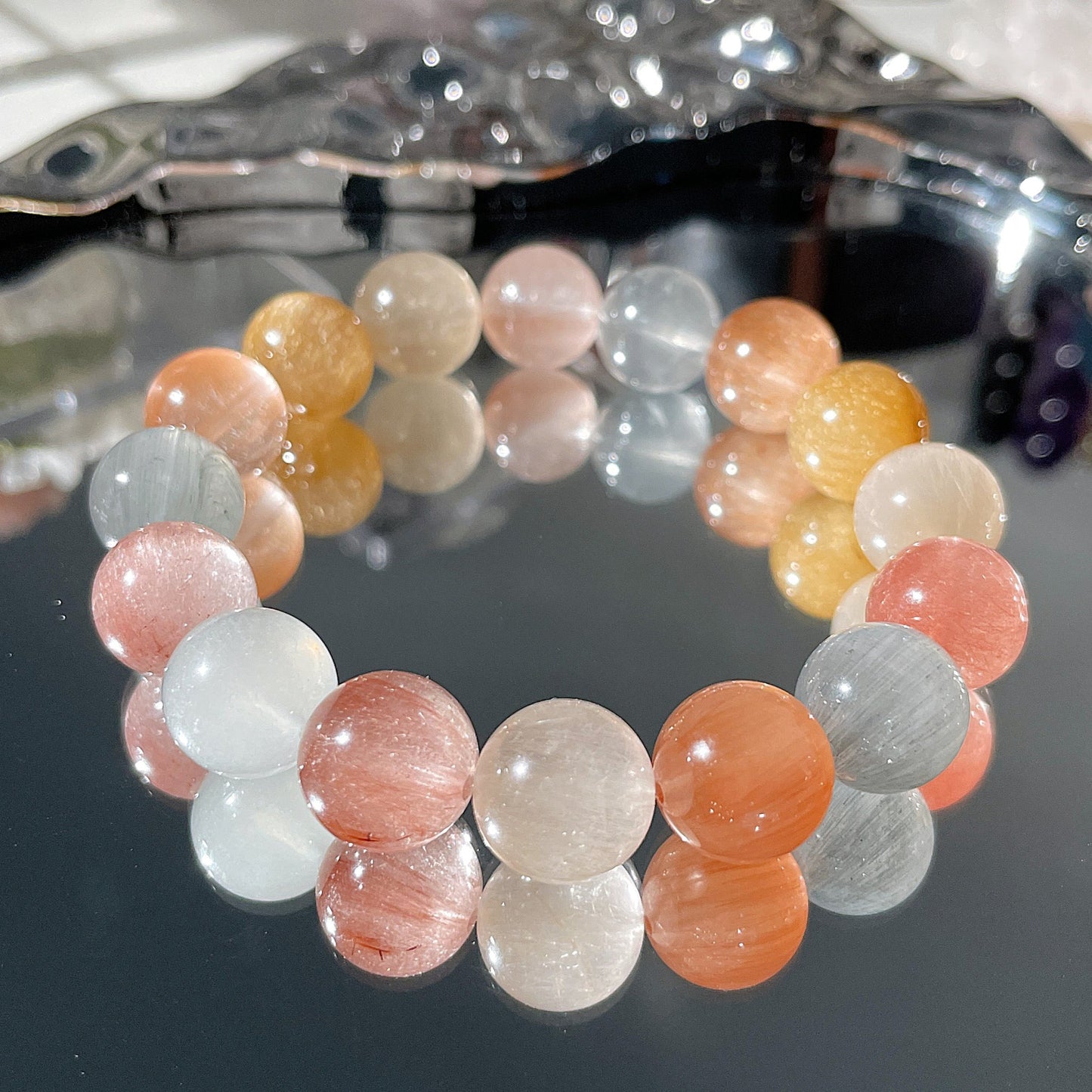 Rainbow Amphibole Quartz Beaded Bracelet