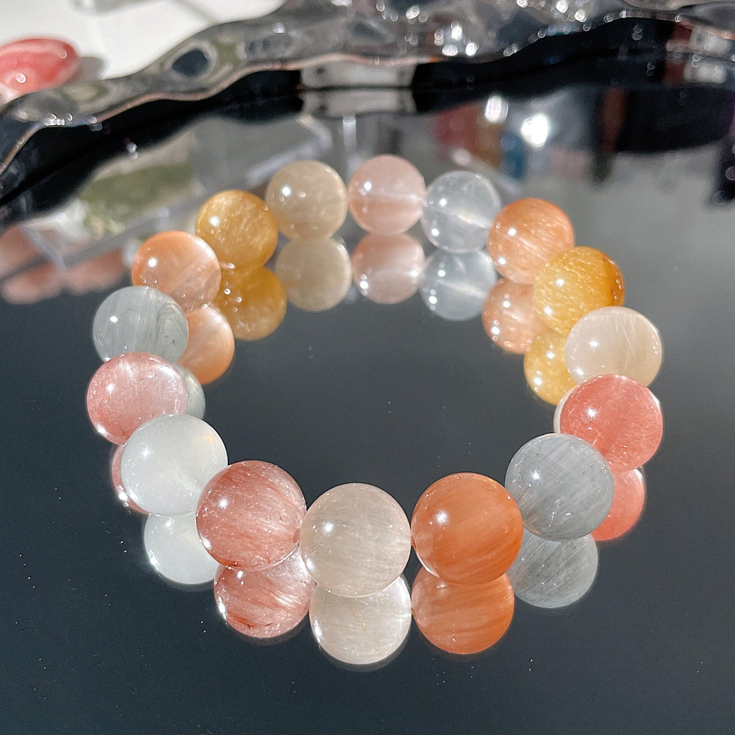 Rainbow Amphibole Quartz Beaded Bracelet