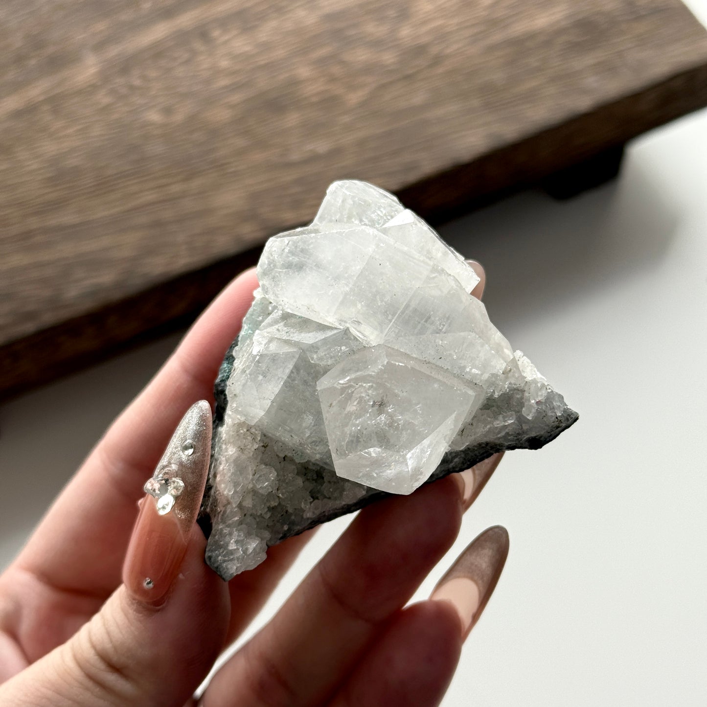 Diamond Apophyllite on Blue Green Stilbite