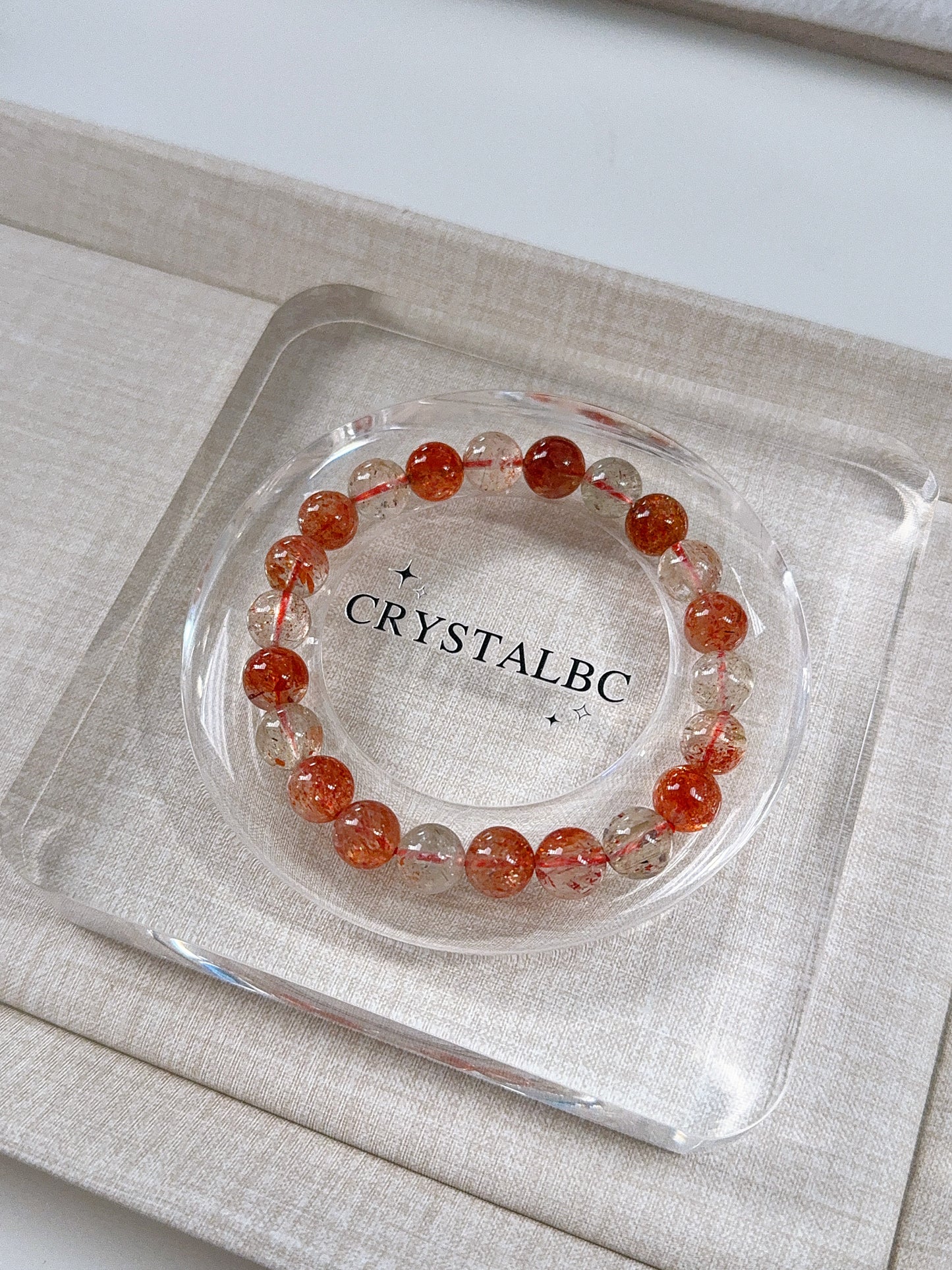 Tanzania Arusha Sunstone with Beryl Black Rutile Inclustion 8.8mm Beaded Bracelet