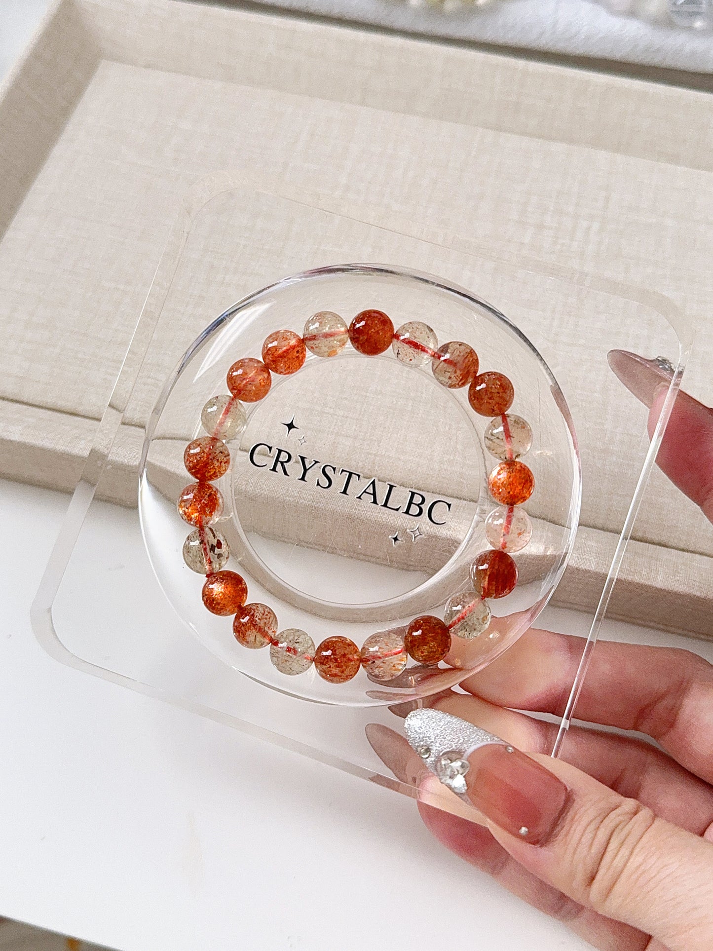 Tanzania Arusha Sunstone with Beryl Black Rutile Inclustion 8.8mm Beaded Bracelet