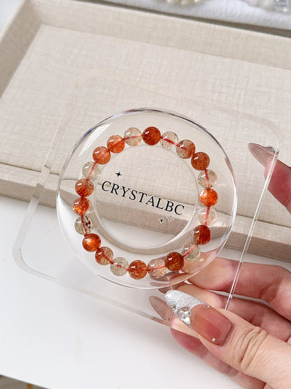 Tanzania Arusha Sunstone with Beryl Black Rutile Inclustion 8.8mm Beaded Bracelet