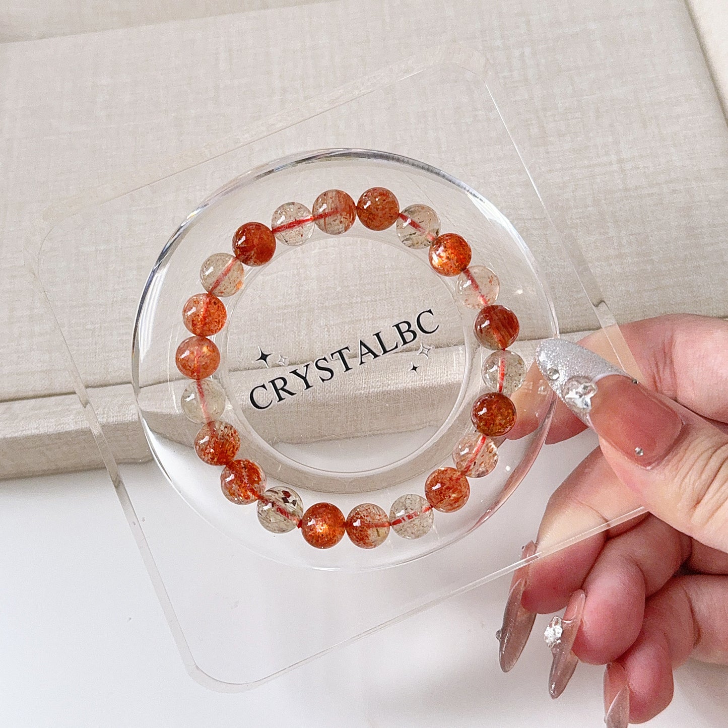 Tanzania Arusha Sunstone with Beryl Black Rutile Inclustion 8.8mm Beaded Bracelet