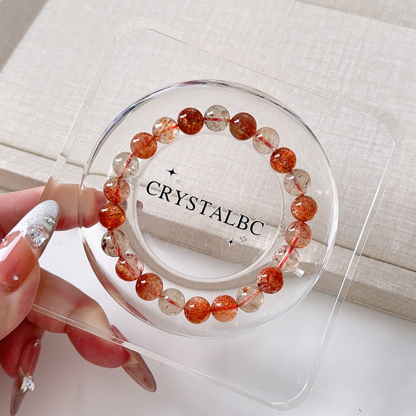 Tanzania Arusha Sunstone with Beryl Black Rutile Inclustion 8.8mm Beaded Bracelet
