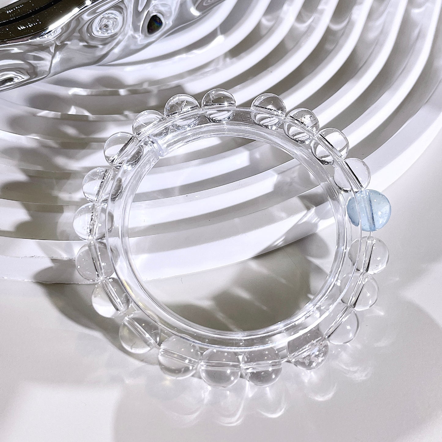 Clear Quartz Aquamarine Beaded Bracelet