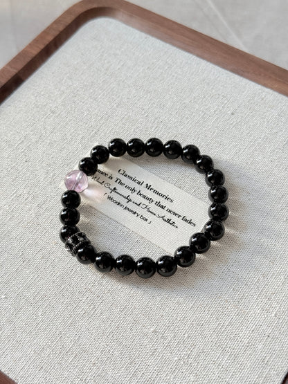 Obsidian Amethyst Beaded Bracelet