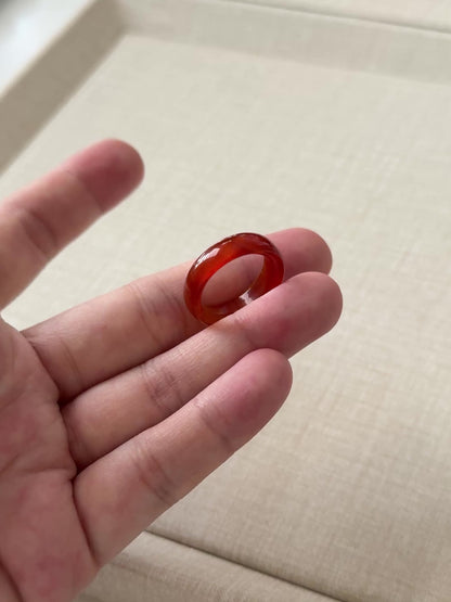 Bicolor Red Orange Chalcedony Agate Ring Bangle US 6 Ring Band
