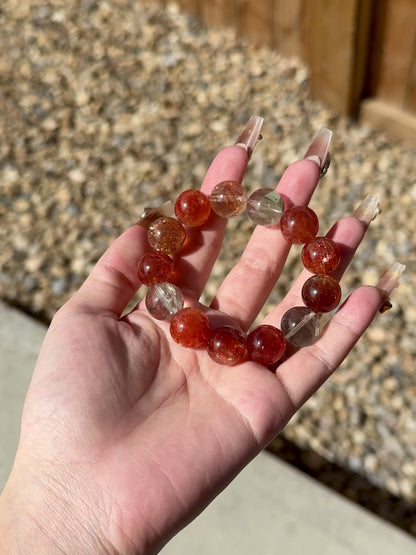 High Quality Tanzania Arusha Sunstone with Beryl Inclustion Beaded Bracelet