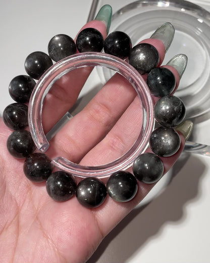 Devil Black Sheen Aquamarine Beaded Bracelet