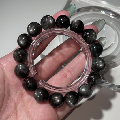 Devil Black Sheen Aquamarine Beaded Bracelet